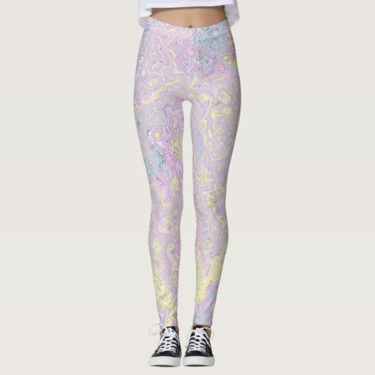 Cyan, Gelb, Magenta Swirl Leggings (Vorderseite)