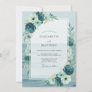 Cyan Gemalte Blatt Hochzeit Einladung