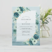 Cyan Gemalte Blatt Hochzeit Einladung (Stehend Vorderseite)