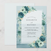Cyan Gemalte Blatt Hochzeit Einladung (Vorne/Hinten)