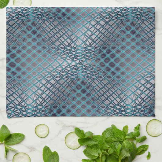 Cyan gezeichnet, der wie ein Gewirr aus Fischernet Geschirrtuch (Gefaltet)