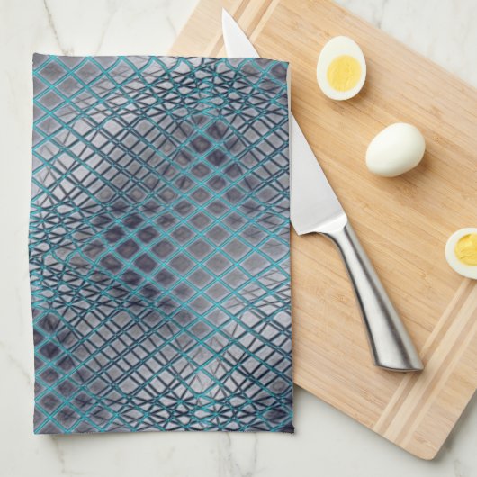 Cyan gezeichnet, der wie ein Gewirr aus Fischernet Geschirrtuch (Viertel Falte)