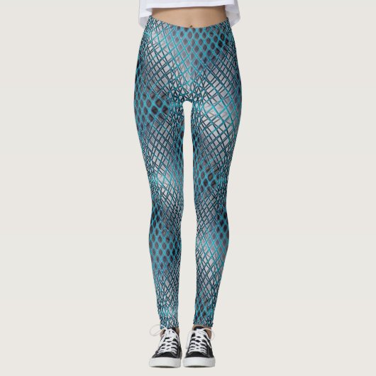 Cyan gezeichnet, der wie ein Gewirr aus Fischernet Leggings (Vorderseite)