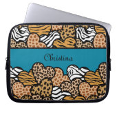 Cyan Girly Animal Print Herzen mit einem Namen Laptopschutzhülle (Vorderseite)
