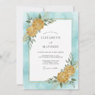 Cyan Gold Dahlie Hochzeit Einladung