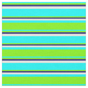 Cyan, Green, Midnight Blue und White Pattern Stoff