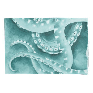 Cyan Green tentacles Monochrome Kissenbezug