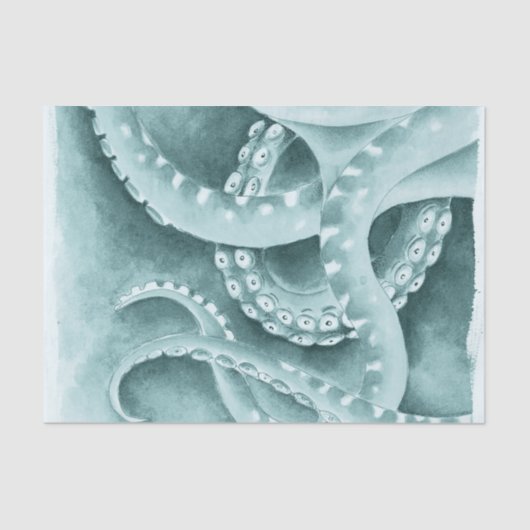 Cyan Green tentacles Monochrome Seidenpapier (Vorderseite)