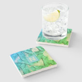 Cyan grün-nautisch-abstrakt steinuntersetzer (Seitenansicht)