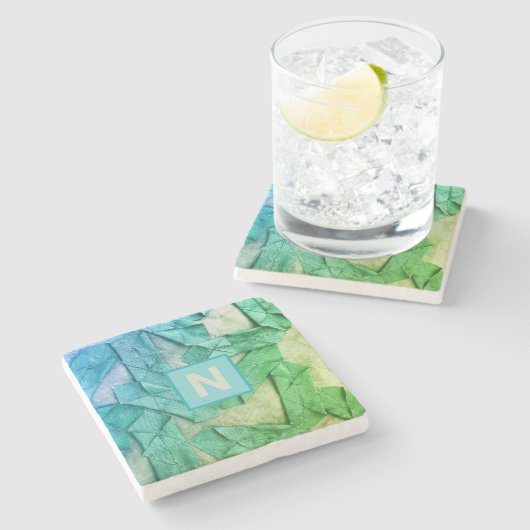 Cyan grün-nautisch-abstrakt steinuntersetzer (Seitenansicht)