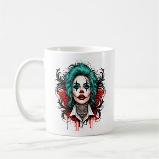 Cyan Haired Clown Queen - Spooky Chic Design Kaffeetasse