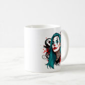 Cyan Haired Clown Queen - Spooky Chic Design Kaffeetasse (VorderseiteRechts)