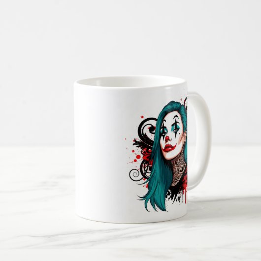 Cyan Haired Clown Queen - Spooky Chic Design Kaffeetasse (VorderseiteRechts)