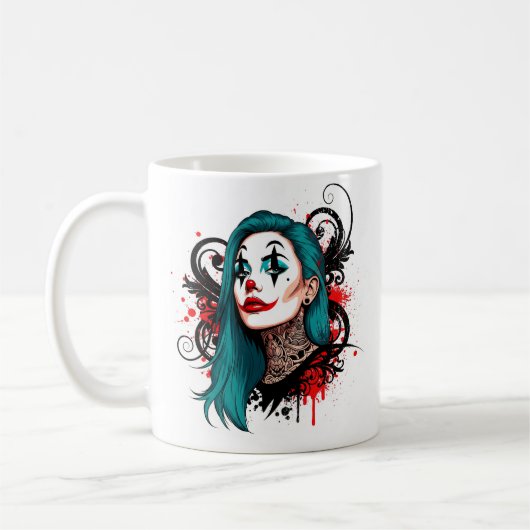 Cyan Haired Clown Queen - Spooky Chic Design Kaffeetasse (Links)