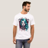 Cyan Haired Clown Queen - Spooky Chic Graphic T-Shirt (Vorne ganz)
