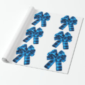 Cyan Kariert Bows Wrapping Paper Geschenkpapier (Ungerollt)