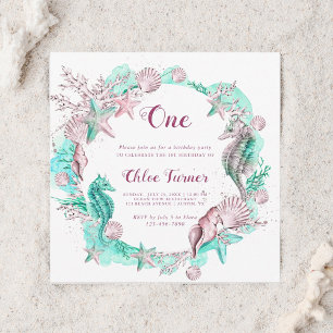 Cyan & Lavender Under Sea Girl Birthday Square Einladung