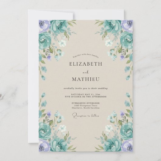 Cyan Lila Hochzeit Einladung (Vorderseite)