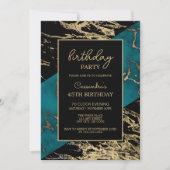 Cyan Marble Shiny Gold Foil Paint Texture Geburtst Einladung (Vorderseite)