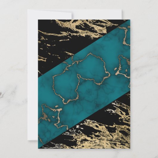 Cyan Marble Shiny Gold Foil Paint Texture Geburtst Einladung (Rückseite)