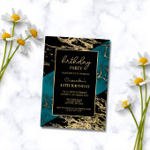 Cyan Marble Shiny Gold Foil Paint Texture Geburtst Einladung