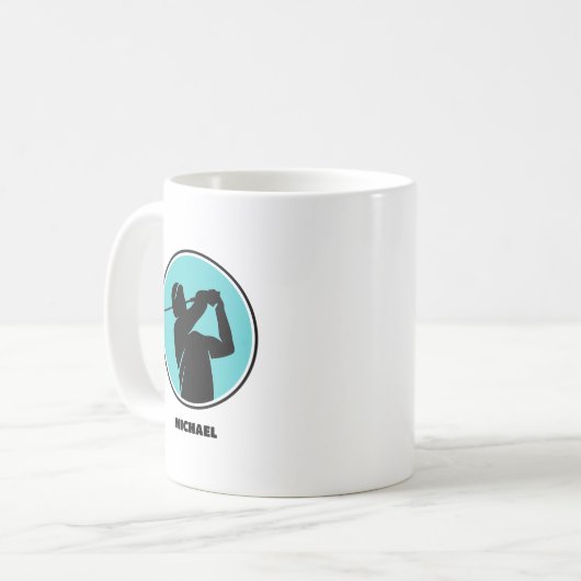 Cyan Mens Golf Silhouette Kaffeetasse (Vorderseite Links)