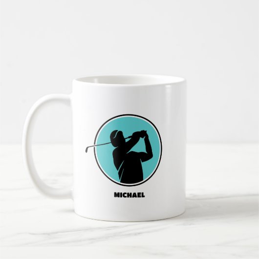 Cyan Mens Golf Silhouette Kaffeetasse (Links)