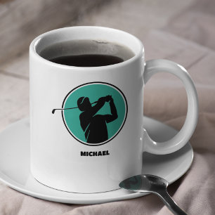 Cyan Mens Golf Silhouette Kaffeetasse
