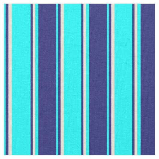 Cyan, Midnight Blue und Bisque Stripes Stoff (Nahaufnahme)