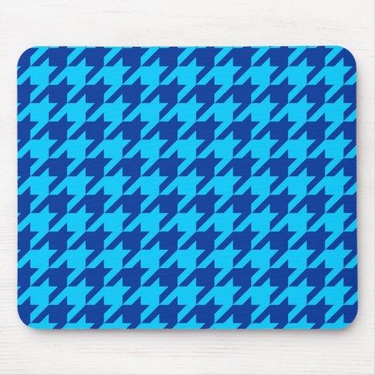 Cyan Navy Blau Houndstooth Karo Mousepad (Vorne)