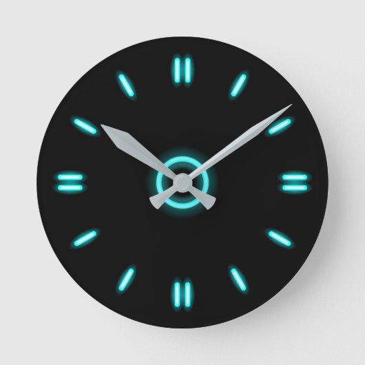 Cyan Neon Runde Wanduhr (Vorderseite)