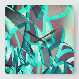 Cyan oder Blau Streifen auf roten, tropften Bilder Quadratische Wanduhr