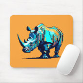 Cyan Orange Pixel Art Rhino Retro Gamer Mousepad (Mit Mouse)