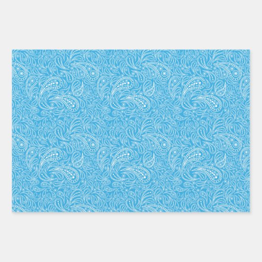 Cyan Paisley-Muster Geschenkpapier Set (Vorderseite)