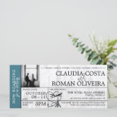 Cyan Paris Wedding Boarding Pass Einladung (Stehend Vorderseite)