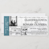 Cyan Paris Wedding Boarding Pass Einladung (Vorderseite)