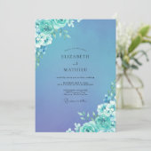 Cyan Periwinkle Blütenhochzeit Einladung (Stehend Vorderseite)