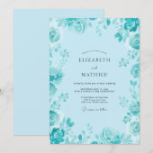 Cyan Petal Hochzeit Einladung (Vorne/Hinten)