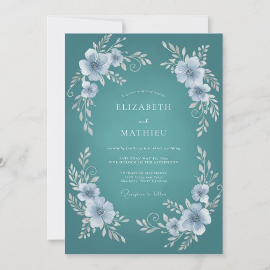Cyan polierte Winterhochzeit Einladung (Vorderseite)