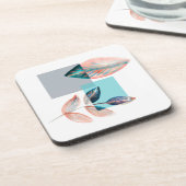 Cyan Red Leaf Getränkeuntersetzer (Linke Seite)