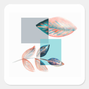 Cyan Red Leaf Quadratischer Aufkleber