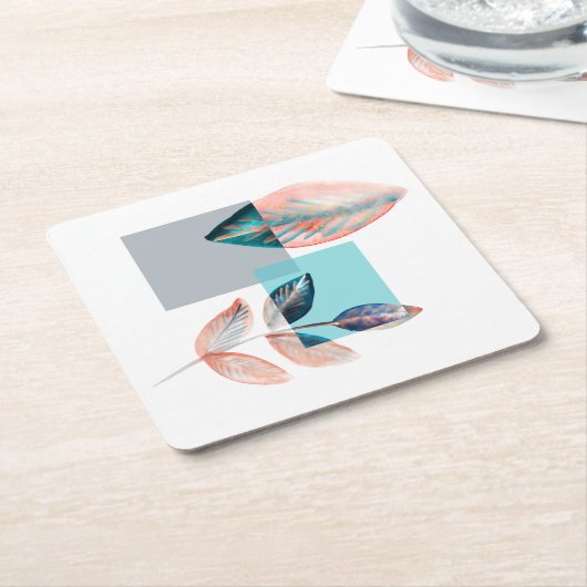 Cyan Red Leaf Rechteckiger Pappuntersetzer (angewinkelt)