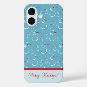 Cyan Red Merry Holidays Niedlich Snowman Pattern iPhone 16 Hülle