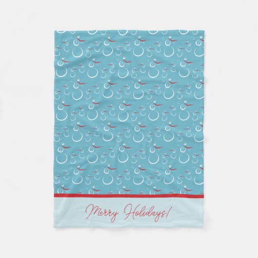 Cyan Red Merry Holidays Niedlich Snowman Pattern Fleecedecke (Vorderseite)