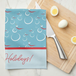 Cyan Red Merry Holidays Niedlich Snowman Pattern Geschirrtuch