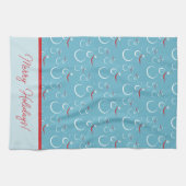 Cyan Red Merry Holidays Niedlich Snowman Pattern Geschirrtuch (Horizontal)