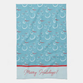 Cyan Red Merry Holidays Niedlich Snowman Pattern Geschirrtuch (Vertikal)