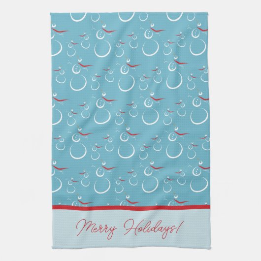 Cyan Red Merry Holidays Niedlich Snowman Pattern Geschirrtuch (Vertikal)