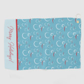 Cyan Red Merry Holidays Niedlich Snowman Pattern Golfhandtuch (Horizontal)