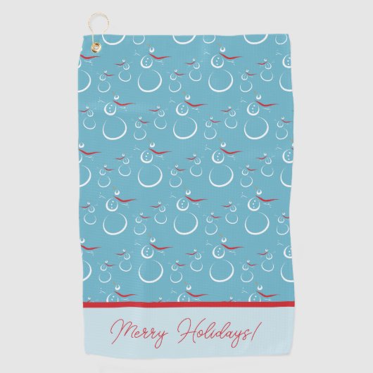 Cyan Red Merry Holidays Niedlich Snowman Pattern Golfhandtuch (Vorderseite)